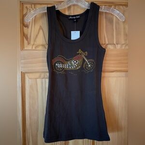 Boutique Sweety Girl Designer Tank Top with Gold Motorcycle Design